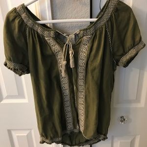 Lucky Brand Olive Peasant Blouse